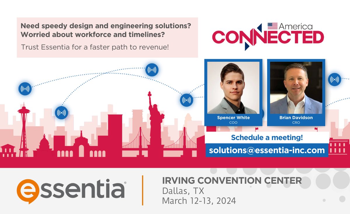 Looking for swift design and engineering solutions? Trust Essentia's expertise to expedite your journey to revenue! Join us at the #ConnectedAmerica Conference. 
Reach out to arrange a quick introduction. 📩 solutions@essentia-inc.com #connectivity #broadband #Fiber @totaltelecom