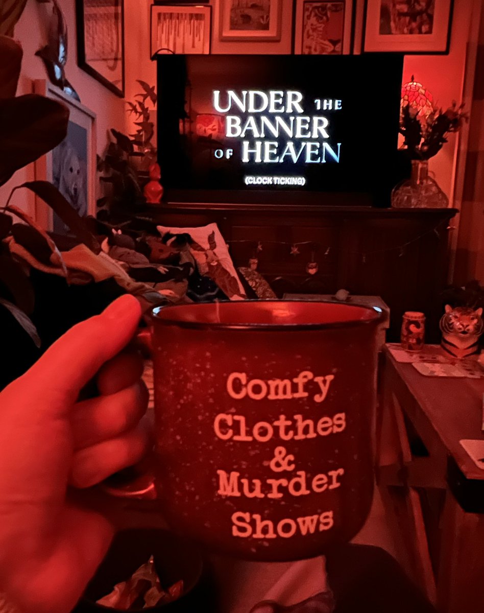 My OH presented me with a new mug last week. I’ve never felt so seen. 

#ComfyClothesAndMurderShows #UnderTheBannerOfHeaven #CrimeDrama