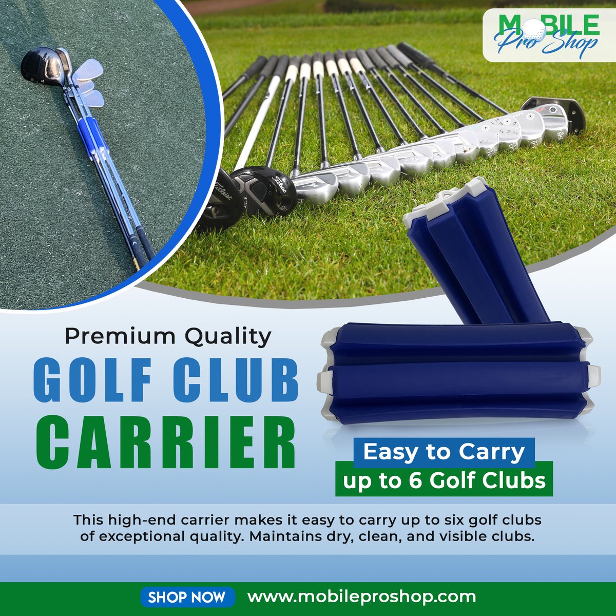 Mobile Pro Shop ,s Premium Quality Golf Club carrier hold 6 Golf club and keep it clean and dry !

#MobileProShop #GolfClubCarrier #PremiumQuality #MobileProShop #GolfGear #CompactDesign #EasyClamp #VisibleClubs #DryAndClean #ConvenientCarrying #QualityControl #GolfEssentials