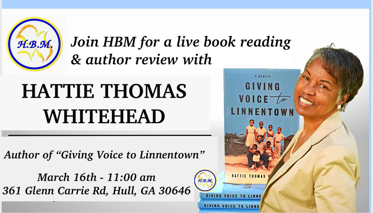 Join HBM for a live book reading of “Giving Voice to Linnentown,” along with an author review from Hattie Thomas-Whitehead and guests, on Saturday, March 16, 2024 at 11:00 am. You don’t want to miss this event!! #HBM #Linnentown #HattieThomasWhitehead #GivingVoiceToLinnentown