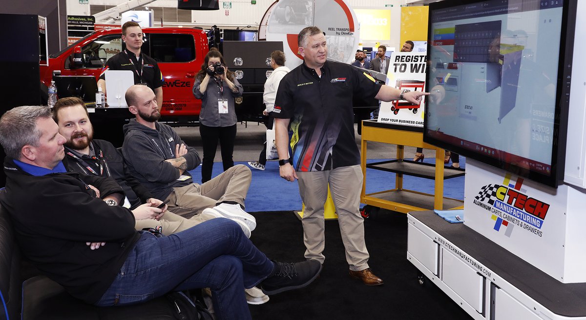 A representative from @_CTech introduces their dealer platform empowering authorized dealers with 3D asset generation for tool drawer units, during Work Truck Week 2024. Learn more at worktruckweek.com/pressconferenc…. #worktruckweek #worktrucks24 #wtw24
