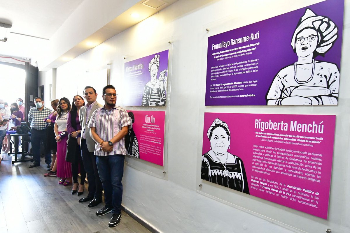 ople_Ver's tweet photo. #ActividadesOPLEV 🗳️ En el marco de la conmemoración del Día Internacional de la Mujer, el @Ople_Ver, a través de la Comisión Permanente de Igualdad de Género y No Discriminación, inauguró la exposición gráfica 🖼️ “Nos mueve ser mujer”, que muestra las conquistas de 8 mujeres👩🏻 en distintos ámbitos, como: Greta Thunberg,  Katya Echazarreta, Malala Yousafzai, Qiu Jin, Wangari Maathai, Funmilayo Ransome-Kuti, Rigoberta Menchú y Nadia Murad.
🧵