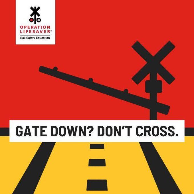Make safe choices when crossing railroad tracks. Never cross when lights are flashing or gates are down!

#STOPTrackTragedies
#RailSafetyEducation