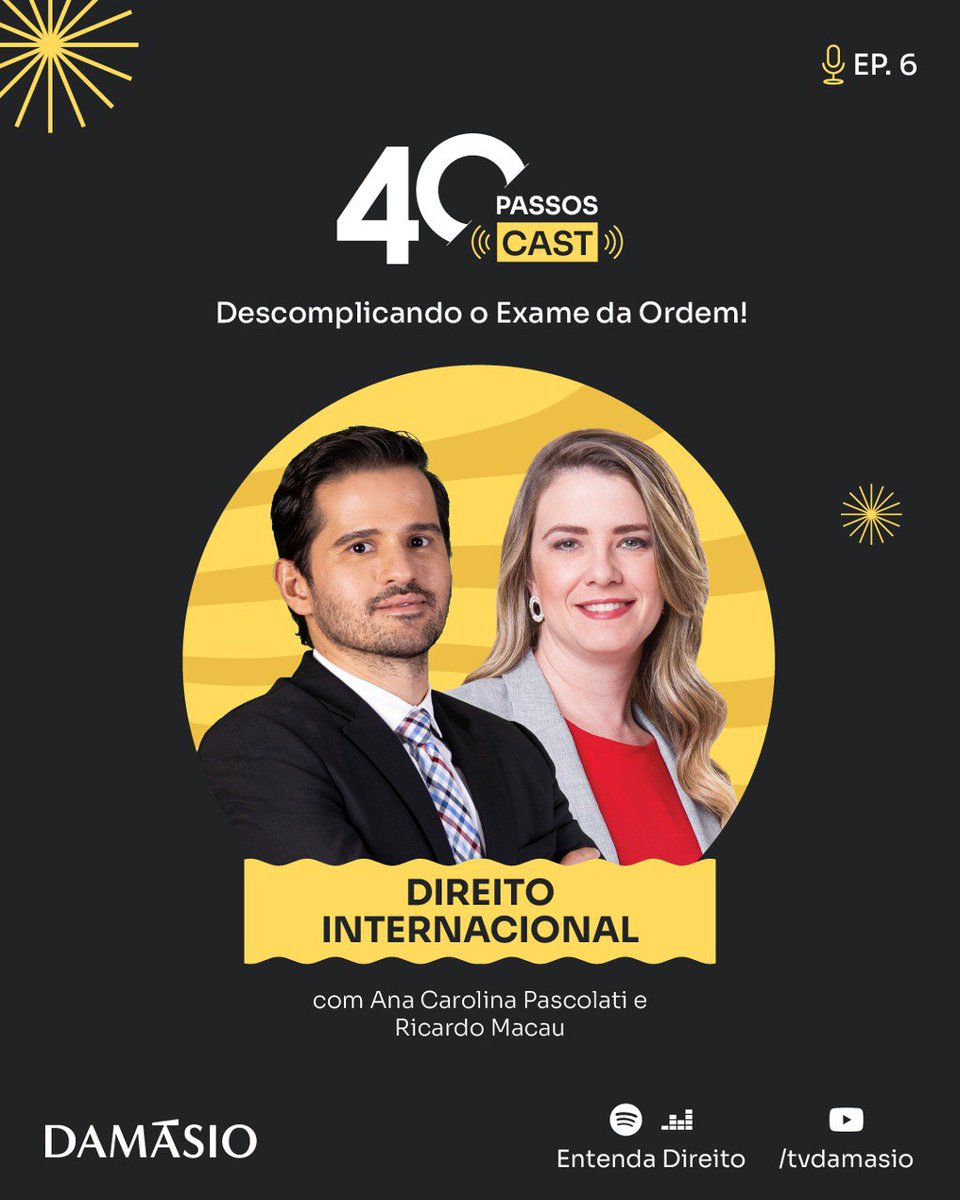 💻PODCAST OAB – 40° EXAME 🎙️

💥Seguindo nosso plano OAB 40 Passos, hoje lançamos o Passo 23, com a última edição do Podcast “40 Passos Cast: Descomplicando a Prova”.

💻Youtube TV Damásio. Link na bio!
🎙️Spotify e Deezer: Entenda Direito.