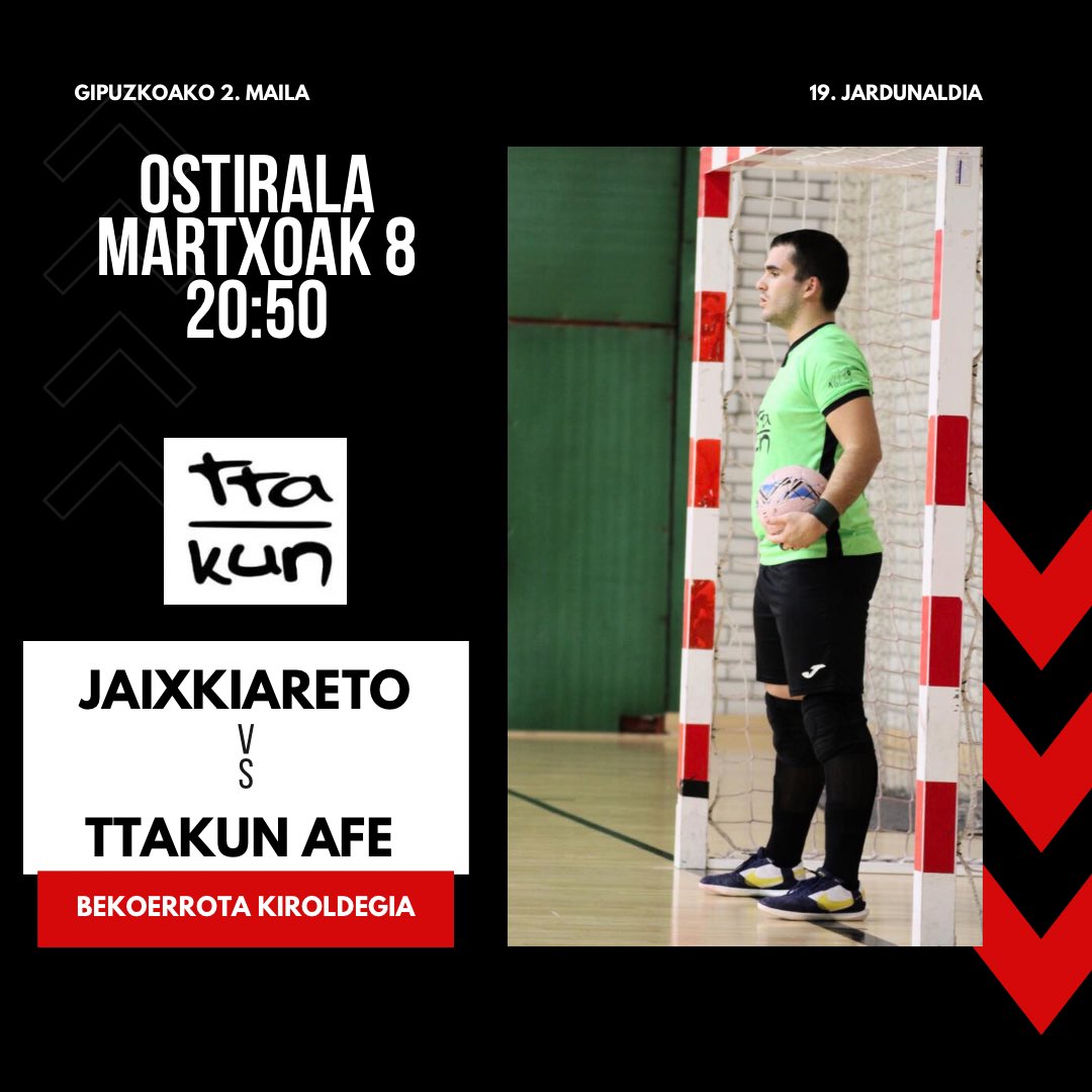 Hurrengo irteera! 🛫

🏆 19. Jardunaldia
📆 Martxoak 8, ostirala
🏟️ Bekoerrota Kiroldegia
⏰ 20:50
🆚 <a href="/JaixkiSala/">Jaixki Sala</a>