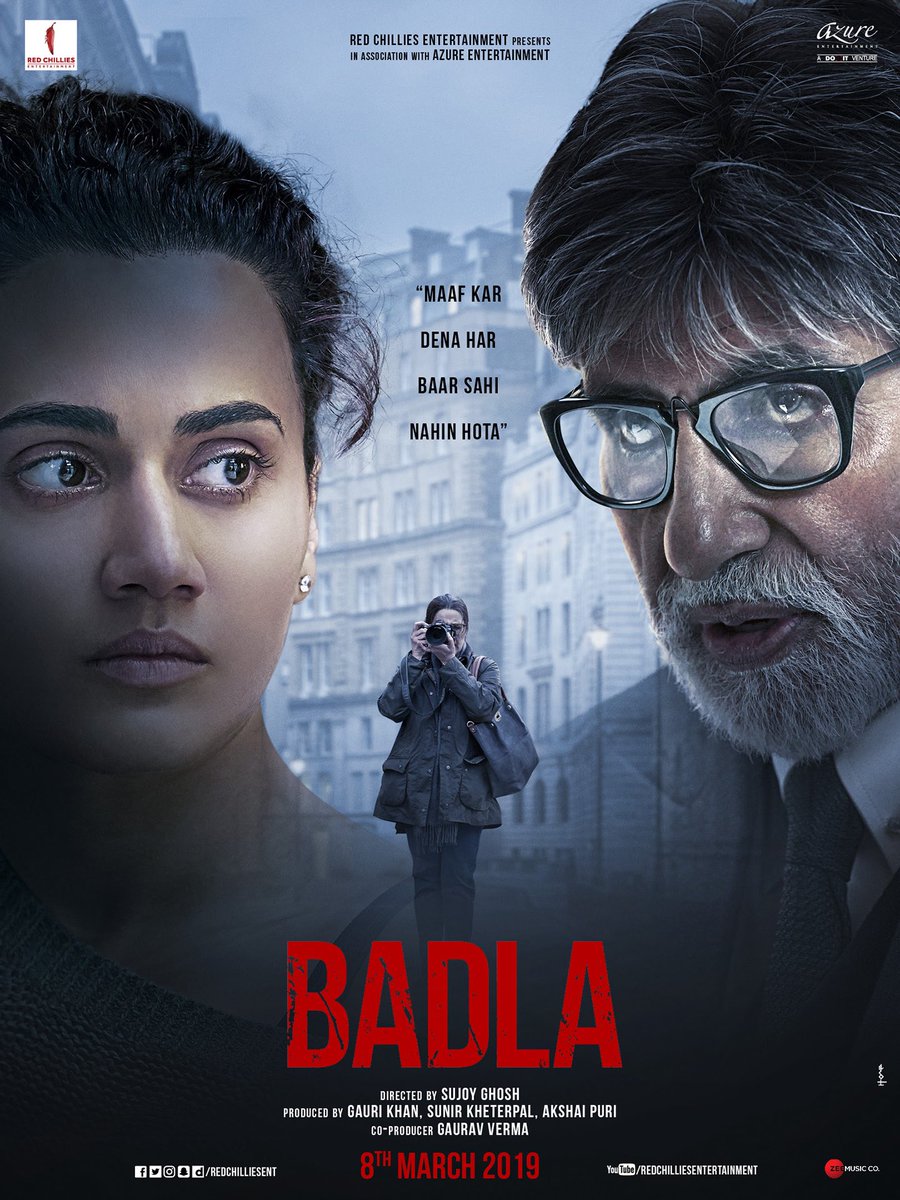 CinemaniaIndia's tweet image. Hindi classic thriller #Badla, directed by Sujoy Ghosh, starring #TaapseePannu and #AmitabhBachchan released on this day (8 March) in 2019.

#5YearsOfBadla @taapsee @SrBachchan @sujoy_g