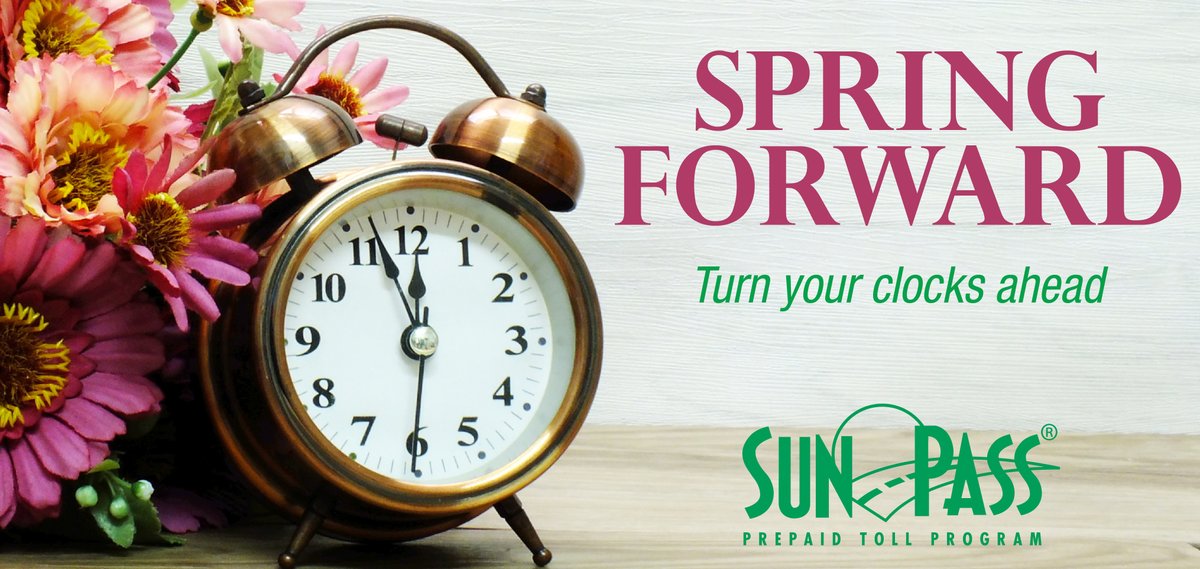 SunPass_FDOT's tweet photo. Daylight Saving begins this Sunday. No matter what time it is, you can always save on tolls with SunPass. Visit https://t.co/qWy0ja2cQV to purchase your transponder today! #SunPass #Savings #SaveMoney #ReduceFees #Daylightsaving. https://t.co/DqOASW4Czi