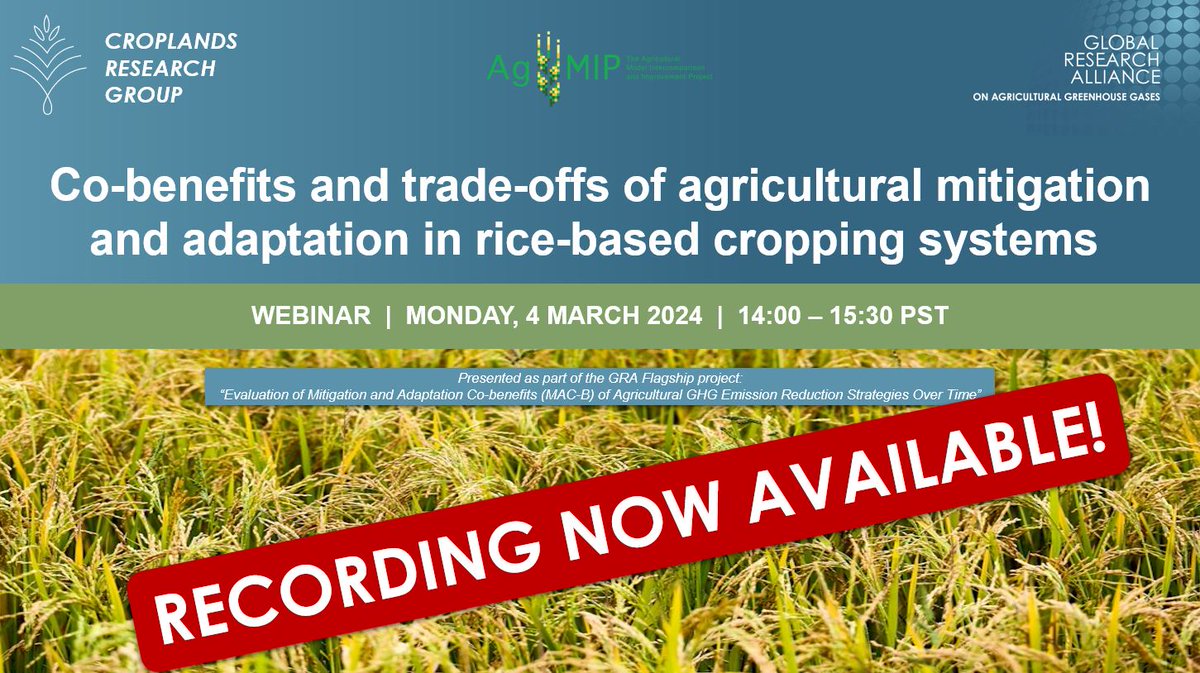 📢Webinar recording online now! A recording of the “Co-benefits and tradeoffs of agricultural mitigation and adaptation in rice based cropping systems” is now available to view here. youtu.be/NhkLRodb_5I?fe…