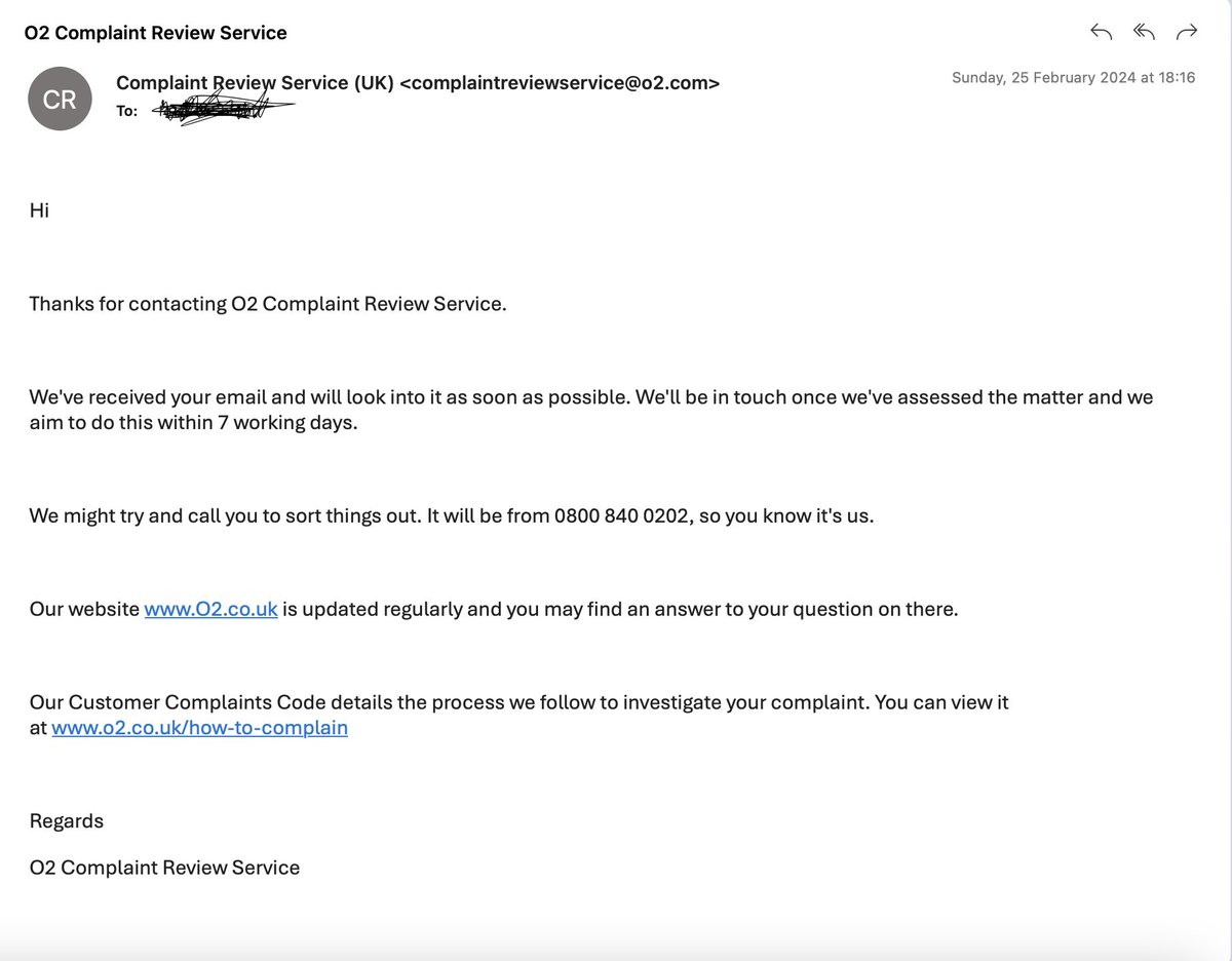 So <a href="/O2/">O2</a> have one of the worst customer service and they live up to this. We reply within 7 working days? Hmm.