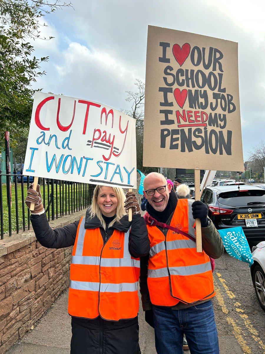 NEUCardiff's tweet photo. NEU teacher members at @cslcardiff have taken strike action today because the school want to pay them less than other teachers now, or pay them less in retirement - this isn't a choice they should have to make. @NEUCymru @NEUindeSector @DanielKebedeNEU @WalesOnline https://t.co/bbQeTKMkcr