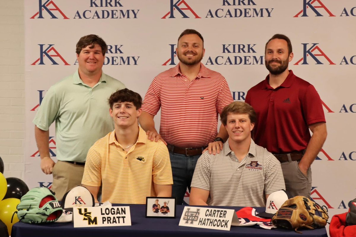 We are very proud of <a href="/LoganPratt21/">Logan Pratt</a> and <a href="/CarterHathcock7/">Carter Hathcock</a> for signing baseball scholarships with <a href="/SouthernMissBSB/">Southern Miss Baseball</a> and <a href="/SMCC_Athletics/">SMCC Athletics</a> Thank you for helping us turn around <a href="/KirkRaiderFB/">Kirk Academy Football</a> #BUILD #1X