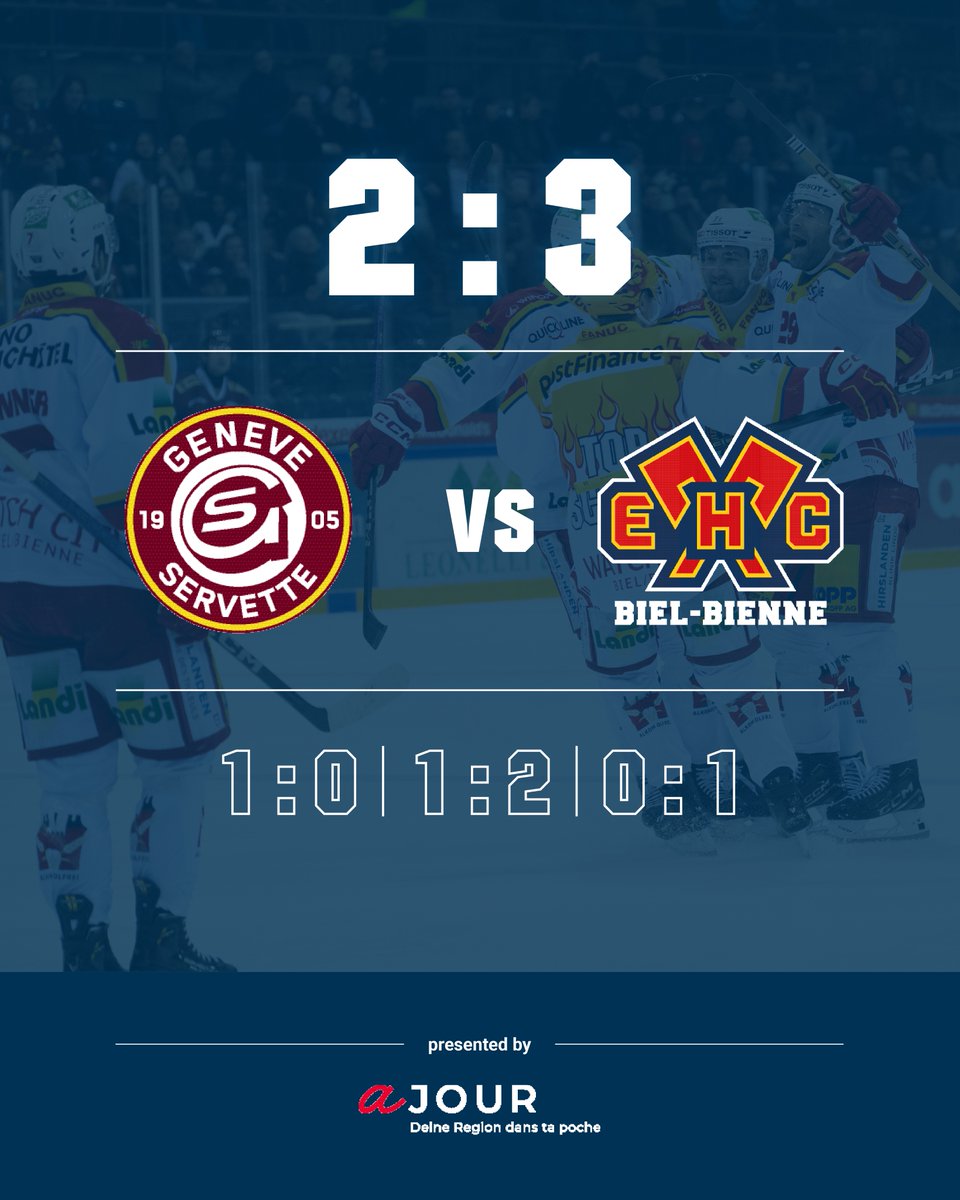 ehcbiel's tweet photo. Biel gewinnt das erste Spiel der Play Ins! Wir holen uns den Sieg mit Toren von Haas, Forster und Hofer!
Das Schwimmbad und das Gehäuse konnte den EHCB heute nicht stoppen!
#GSHCEHCB #icicestbienne #rougeetjaune #presentedbyajour https://t.co/nICqTDgB8u