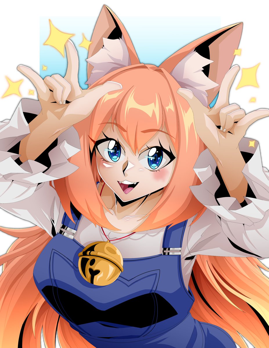 1girl animal ears overalls solo blue eyes orange hair fox ears  illustration images