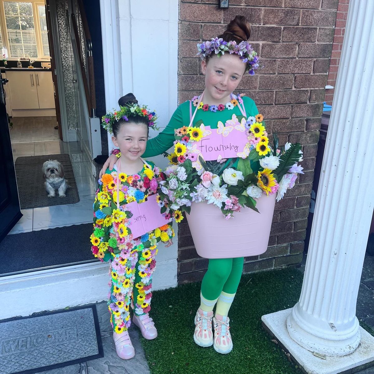 Kay_b_'s tweet photo. World book day for my girls… make a costume to represent a word so we went with Spring &amp; Flourishing 🌺��🌹🌸🌷 @ecclaneends #WorldBookDay2024 #WorldBookDayUK https://t.co/1MyooLa1Xl