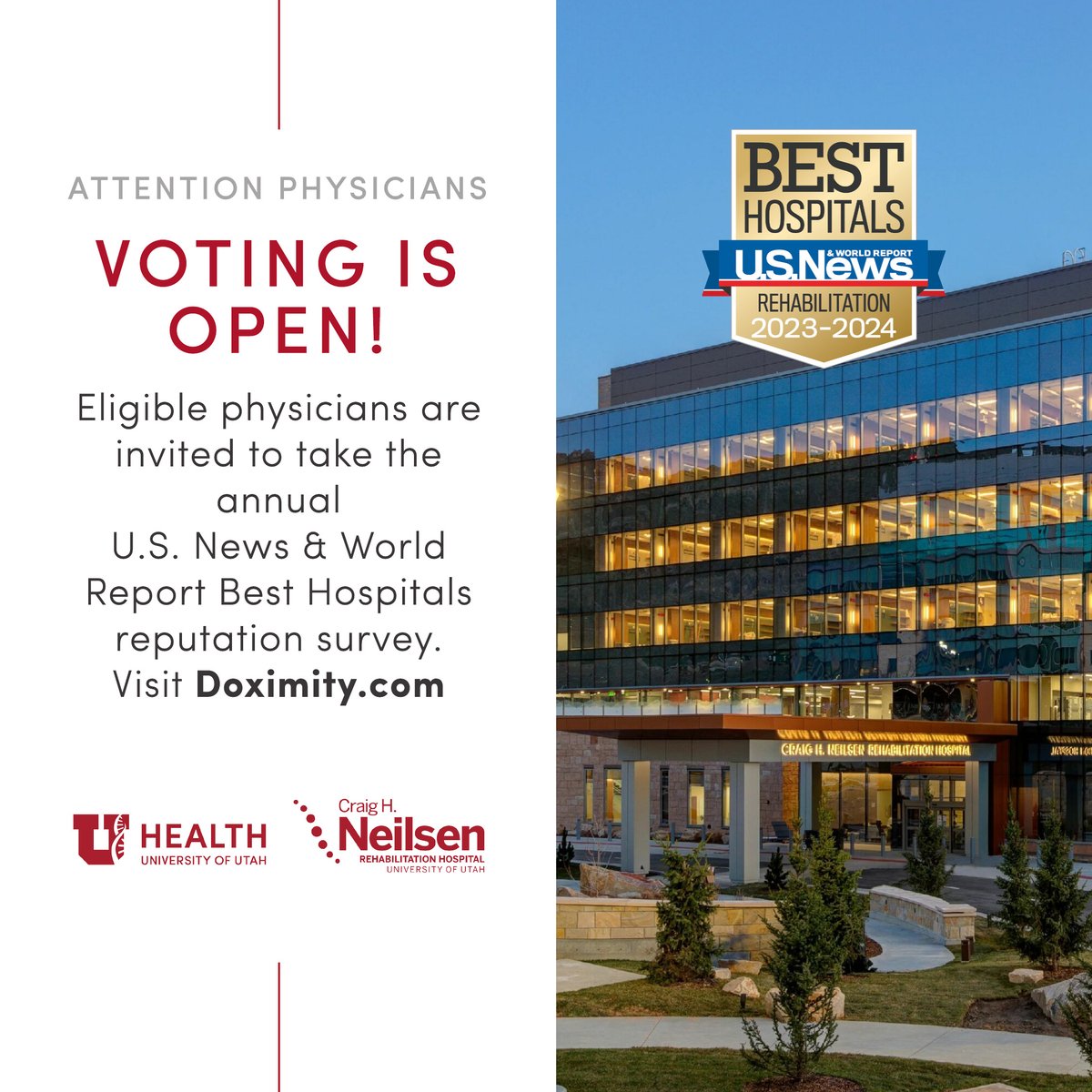 🗳️Your voice matters!  📥  We would be honored if you took a moment to VOTE. We care deeply about the service we provide to our patients and their future.
.
.
.
#uofuhealth #reimaginerebuildreinvent #doximityvote #votenow