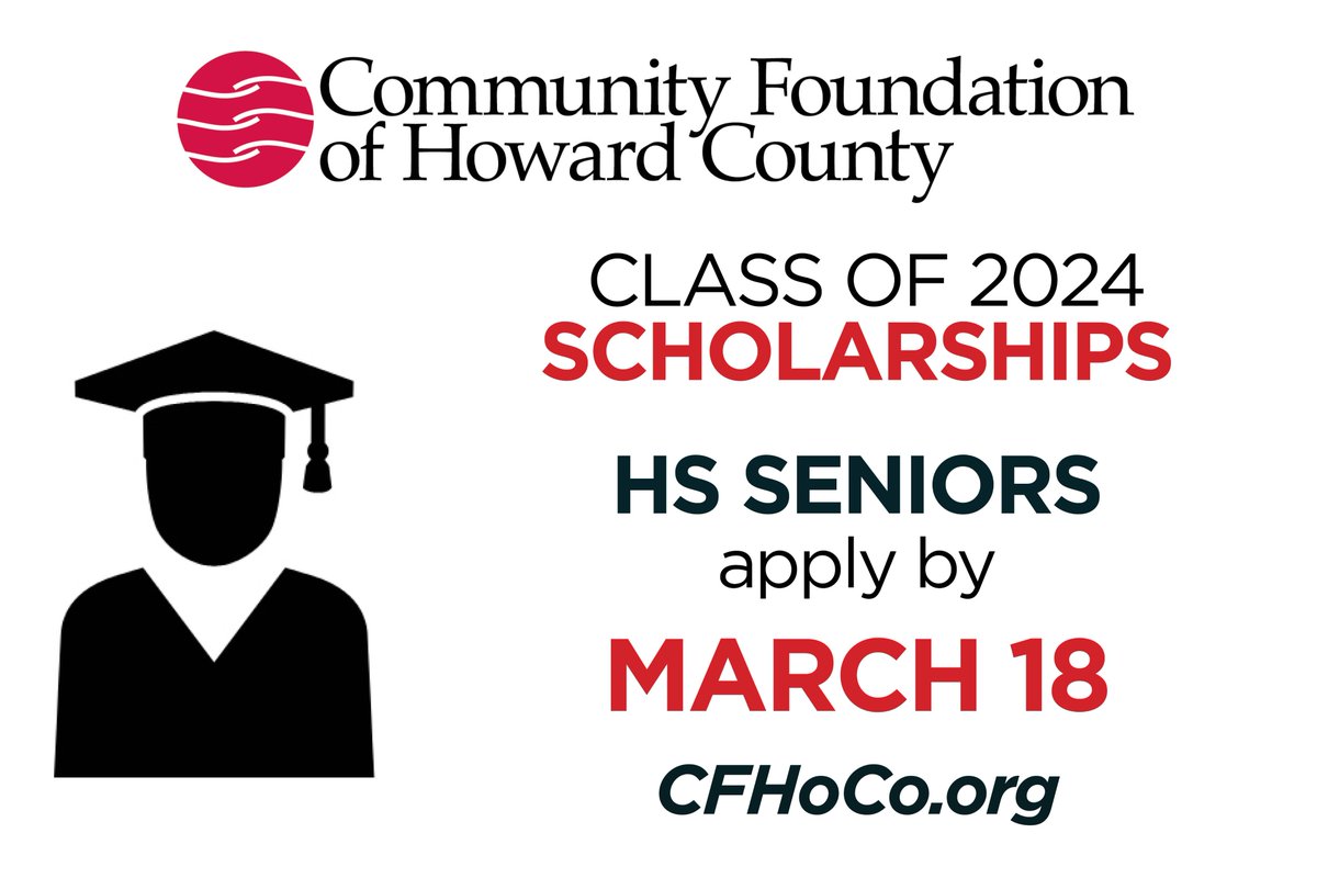 CFHoCo's tweet photo. High School Seniors.... the deadline to apply for scholarships is March 18. Apply today. @HCPSS 

https://t.co/72CZMwJF3T https://t.co/st0LsxMU6n