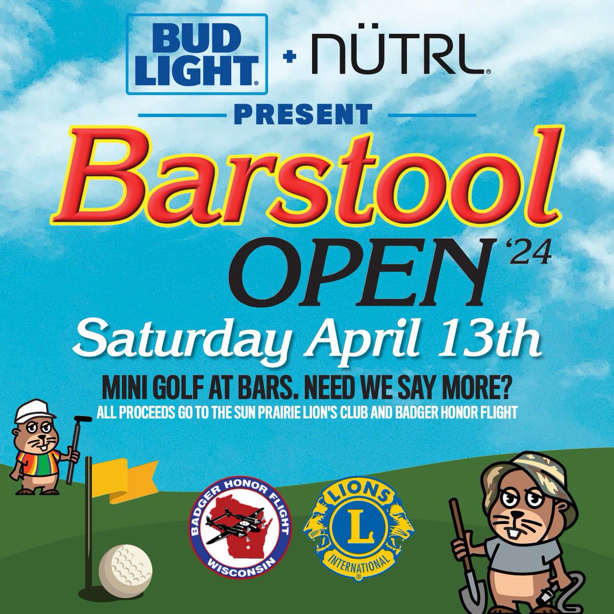 WIDistributors's tweet photo. Mark your calendars, the annual Barstool Open is set for April 13th! ⛳️🍻

$4 @budlight taps and $5 @nutrl_usa ! A prize will be given to the team with the best costume! 🍻

Registration link goes live tomorrow 3/8! https://t.co/tSpsptnCPB