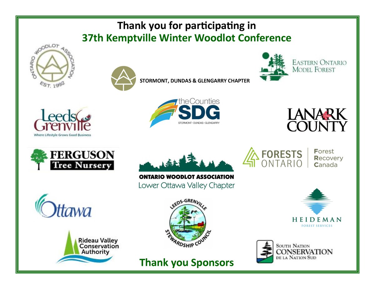ontariowoodlot's tweet photo. 🌲Thank you to the sponsors of the 37th Annual Kemptville Winter Woodlot Conference!🌲
Our sponsors, volunteers, speakers and of course the attendees helped make this event a great success!
#OWA #Woodlot #EOMF #ModelForest #Forest #Stewardship #Conservation #Webinar #KWWC https://t.co/fzgaqZ80Pb