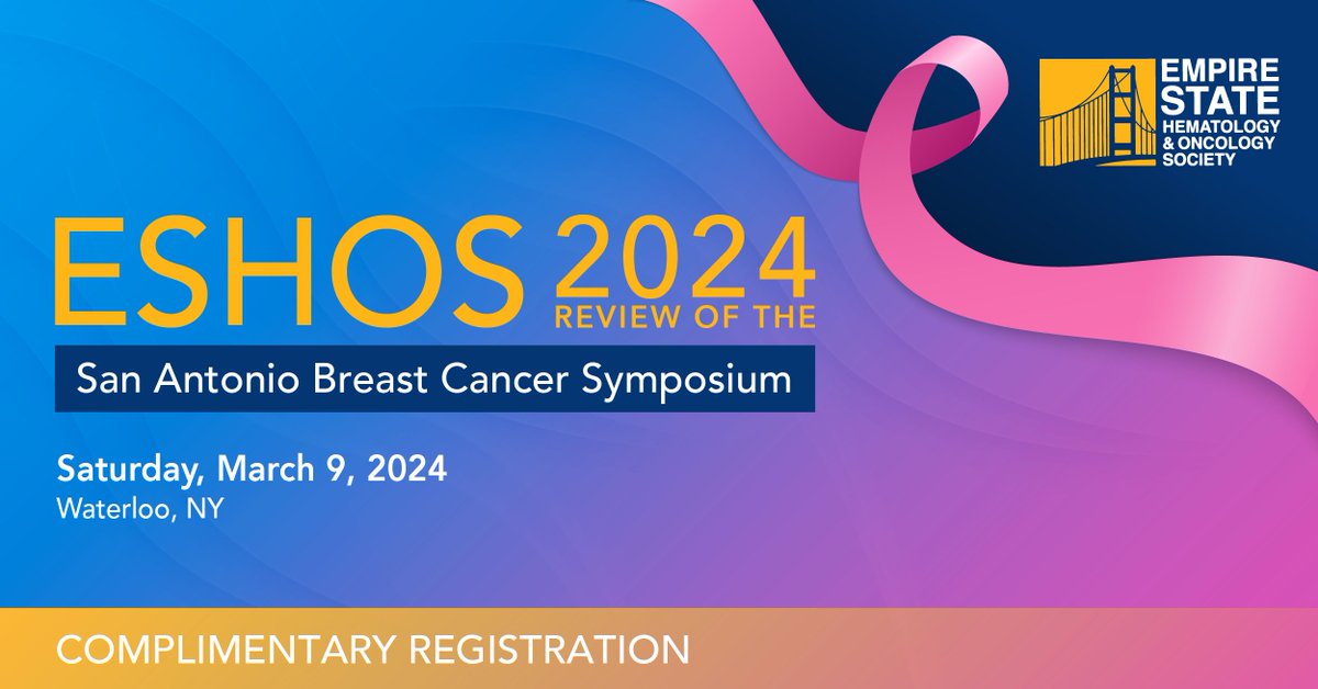 Are you part of a cancer care team in #NewYork? Join us this Sat, March 9th, at The Lux Hotel & Conference Center in Waterloo, NY for the ESHOS 2024 Review of the San Antonio Breast Cancer Symposium! 🎗️ Registration still open: accc-cancer.org/eshos-events