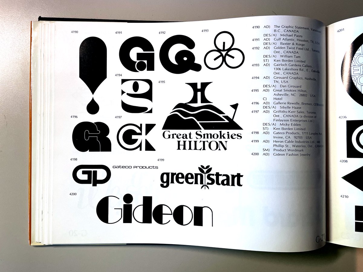 Michael Lewis Pacey had 2 logos published in “World of Logotypes - The Trademark Encyclopedia”, Vol 2, Ed. by Al Cooper, 1978

The Graphic Statement on page G-21 and the Stereo Tape and Equipment logo on page S-17.

#MichaelLewisPacey
#CanadianModernist
#WorldOfLogoTypes