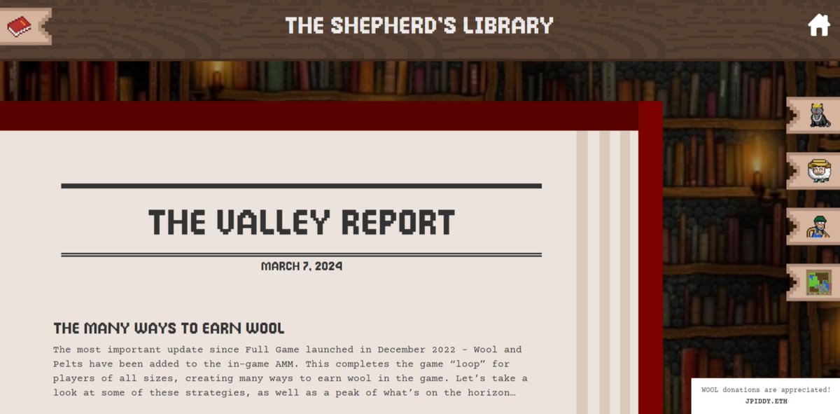 The Valley Report: "The Many Ways to Earn Wool"

$wool and pelts in the AMM is a huge leap for <a href="/wolfdotgame/">Wolf Game</a>, and it opens up many ways to stack $wool in the game. This Valley Report takes a look at several of the ways to earn in Wolf Game.

shepslibrary.com/the-valley-rep…