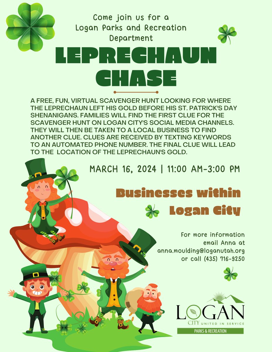 #loganutah #weareparksandrec #leprechaunchase #joinus #itsFree