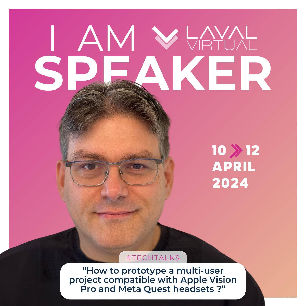 I am pleased to announce that I will be a speaker at @LavalVirtual (April 10-12)! 

With @r_guignon, we will discuss 'How to prototype a multi-user project compatible with Apple Vision Pro and Meta Quest headsets ?', with the help of Fusion, by Photon Engine (@ExitGames )