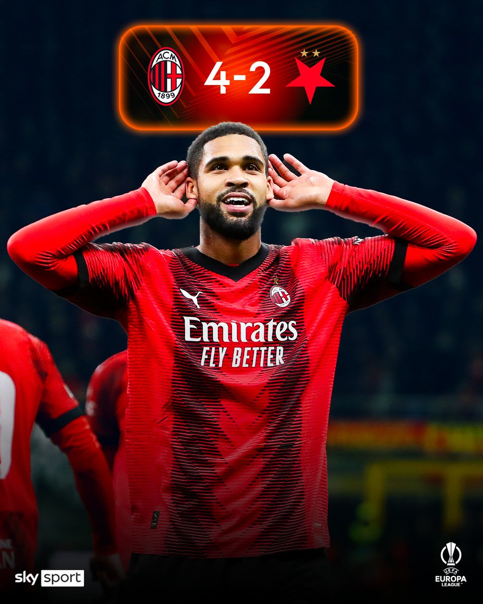 SkySport's tweet photo. MILAN-SLAVIA PRAGA 4-2
Risultato finale
#Giroud 34’
#Doudera 36’
#Reijnders 44’
#Loftus-Cheek 45’+1’
#Schranz 65’
#Pulisic 85’
#MilanSlaviaPraga #UEL #SkyUEL #EuropaLeague #SkySport https://t.co/QZYtPqMXfQ