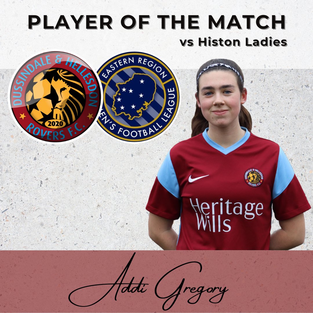 As voted for by you, Addi Gregory takes the POTM award vs @HistonLFC on her first full debut for the club! Keep it up Addi #upthedussy