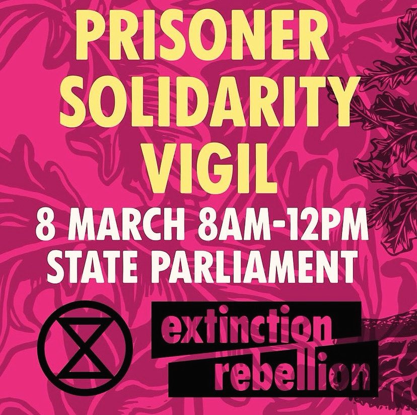 AlmaSanterre's tweet image. Week 34 of our climate vigil at Vic Parliament House, expressing solidarity with our imprisoned friends #climateactivists #BradHomewood and #VioletCoco. #ClimateEmergency #XRebellionAus #OzRebellion