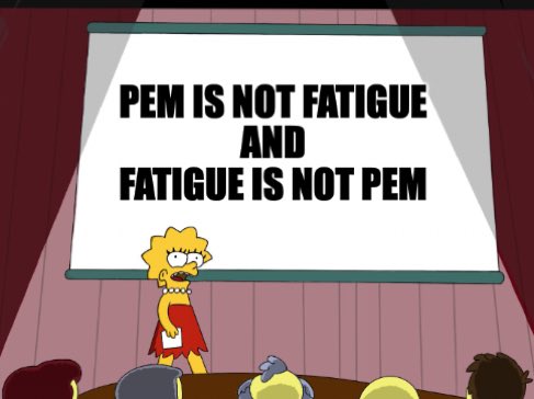 ValeBodi's tweet photo. PSA #PEM is NOT fatigue & fatigue is NOT PEM. Pass it on!! PEM ≠ fatigue in #MECFS #memesforME #PwME and in a % of PwLC https://t.co/ITFrwQhBhx