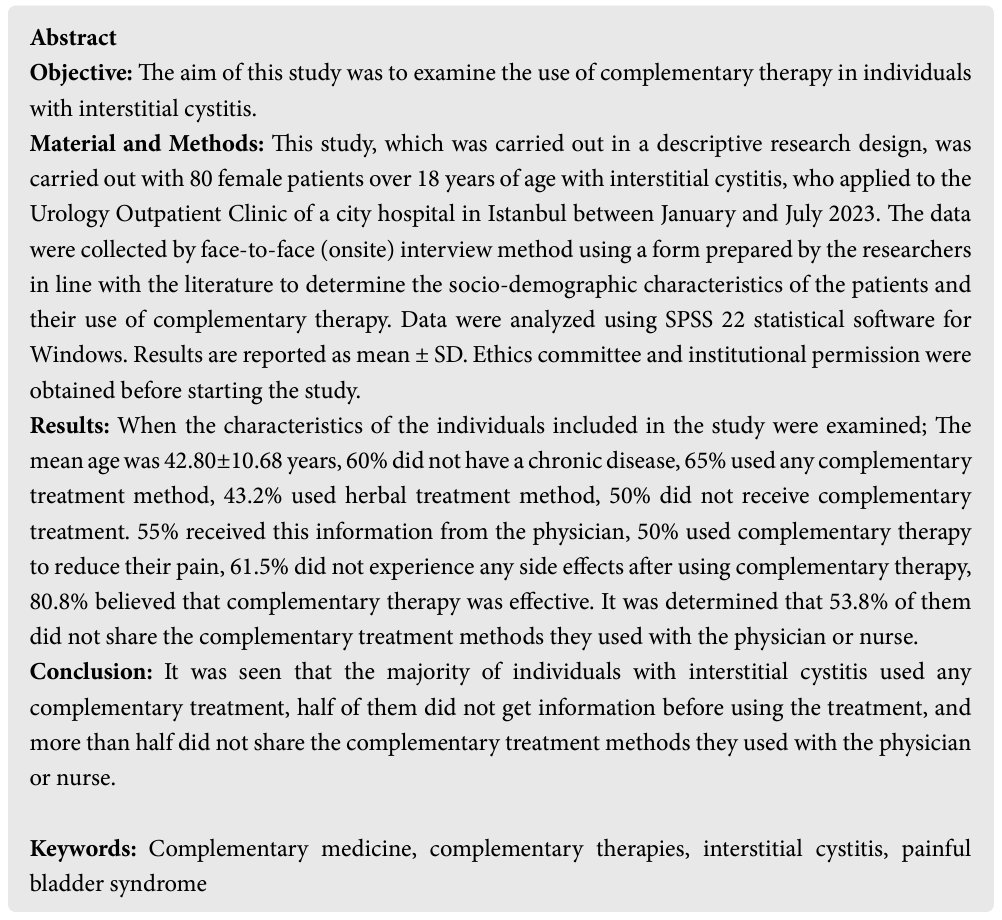 The New Journal of Urology (@new_urology) on Twitter photo Interstitial Cystitis and Complementary Treatment Use examined by Culha et al. <a href="/gkhnclha/">gökhan çulha</a> <a href="/OkmeydaniEah/">Okmeydanı EAH</a> <a href="/IUCFNHF/">İÜC FNHF</a> #Interstitialcystitis #bladder <a href="/avrasyauroonko/">Eurasian Uro-oncological Association</a> dergipark.org.tr/tr/pub/yud/iss… Interstitial Cystitis and Complementary Treatment Use examined by Culha et al. <a href="/gkhnclha/">gökhan çulha</a> <a href="/OkmeydaniEah/">Okmeydanı EAH</a> <a href="/IUCFNHF/">İÜC FNHF</a> #Interstitialcystitis #bladder <a href="/avrasyauroonko/">Eurasian Uro-oncological Association</a> dergipark.org.tr/tr/pub/yud/iss…