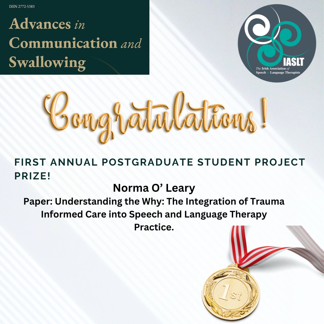 IASLT (@iaslt) on Twitter photo IASLT is delighted to sponsor the annual postgraduate student project prize 2023 with <a href="/ACSJournal/">Advances in Communication and Swallowing</a> - Congratulations to this years winner <a href="/NormaOLeary5/">Norma O' Leary</a>
& co. You can read the winning article here: content.iospress.com/articles/advan⦠IASLT is delighted to sponsor the annual postgraduate student project prize 2023 with <a href="/ACSJournal/">Advances in Communication and Swallowing</a> - Congratulations to this years winner <a href="/NormaOLeary5/">Norma O' Leary</a>
& co. You can read the winning article here: content.iospress.com/articles/advanā¦
