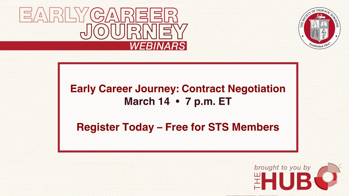 Register for the next Early Career Journey webinar and learn what's needed to navigate a successful contract negotiation. Hear from colleagues who have been there and a consultant/insider with tips on how to be successful. STS members register for free. bit.ly/3OMoZWG