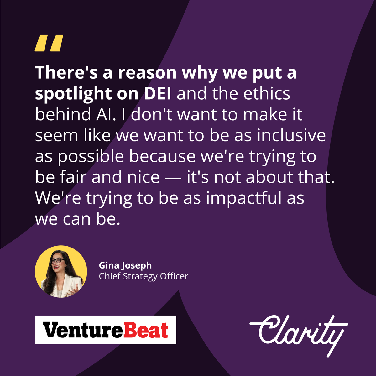 CLARITY (@clarityglobal_) on Twitter photo How DEI and ethics come into play when creating and evolving these AI-driven technologies? Just one of the conversations we were lucky to have with <a href="/VentureBeat/">VentureBeat</a>'s Gina Joseph at our San Francisco #HumanAIty event. Watch the full panel today. eu1.hubs.ly/H07Zx_j0 How DEI and ethics come into play when creating and evolving these AI-driven technologies? Just one of the conversations we were lucky to have with <a href="/VentureBeat/">VentureBeat</a>'s Gina Joseph at our San Francisco #HumanAIty event. Watch the full panel today. eu1.hubs.ly/H07Zx_j0