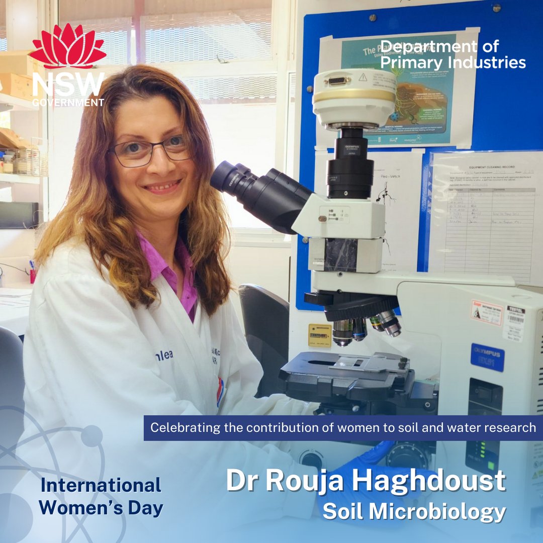 Rouja - 'Science (especially microbiology) satisfies my curiosity about the amazing world I live in. My role within DPI AIRG - soil microbiology R & D for rhizobial cultures and ID genetic stability to select elite commercial strains and support farmers growing legume crops'. IWD