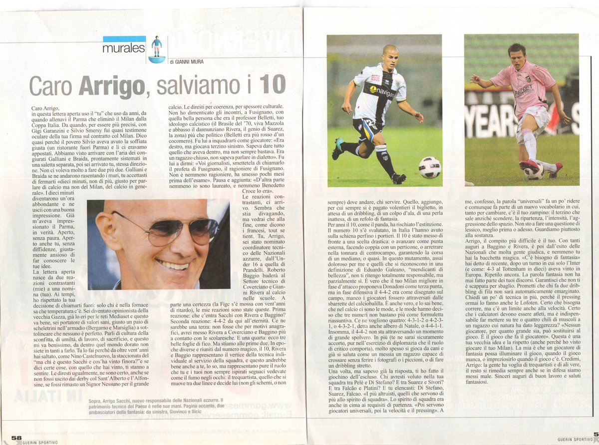 Frank201410's tweet photo. 𝔼𝕩𝕥𝕣𝕒𝕞𝕠𝕖𝕟𝕚𝕒
#𝙼𝚄𝚁𝙰𝚕𝚎𝚜 di #GianniMura
@GuerinSportivo dicembre 2010
#ritagli_di_stampa #allenatori #ArrigoSacchi #numeri10
@giuliocardone69 @pazzoperrep @giusmo1 @CarloVerdelli @SentieroDigital @PiervittorioM @aligip @matteopinci @PerSaturno @sergtosi https://t.co/KKFt1WALRn