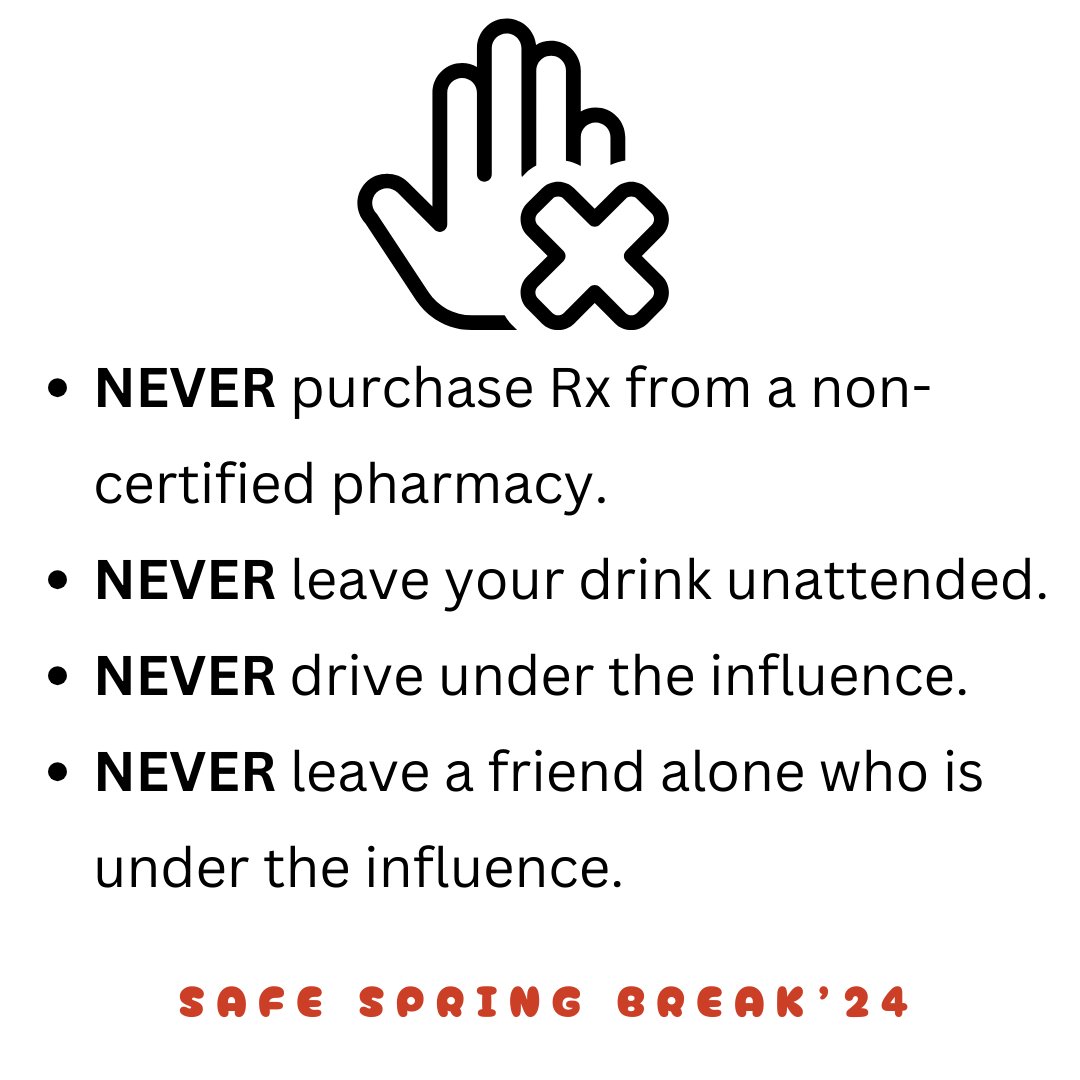 BACODA_Texas's tweet image. Spring break is here!  Don&apos;t forget....NEVER....
#SafeSpringBreak #NEVER