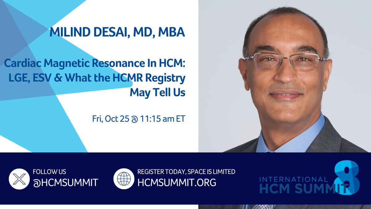 Have you registered for #HCMSummit8? Join us & gain insights from @DesaiMilindY on 'Cardiac Magnetic Resonance in HCM: LGE, ESV & What the HCMR Registry May Tell Us'. Tickets & details at hcmsummit.org. #hcm #hcmr #cardiacmri #cardiotwitter #hypertrophiccardiomyopathy