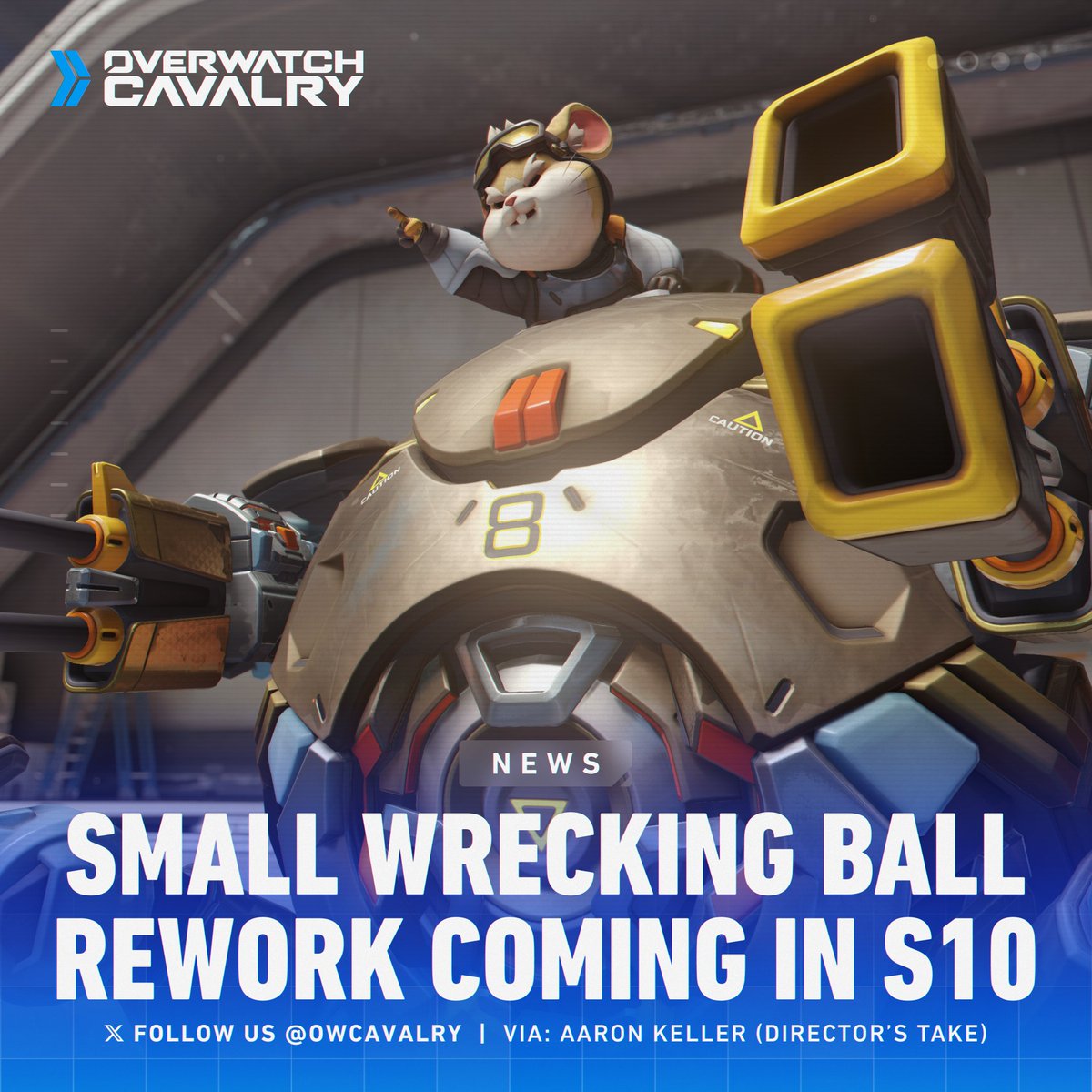 OWCavalry's tweet photo. There will be a small rework for Wrecking Ball in #Overwatch2 Season 10 🐹

Specific details have not been shared at this time. He won't receive any changes in the mid-season patch either. https://t.co/vi5hZLokRC