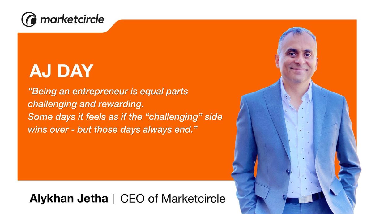 marketcircle's tweet image. It’s #AJDay! Our #CEO Alykhan Jetha recently shared that being an entrepreneur is equal parts challenging and rewarding, and shared three key points that propelled him from 0 to 1 in the entrepreneurial world. 🚀 buff.ly/3wBAOJk

#techCEO #CEOmindset #CEOinsights