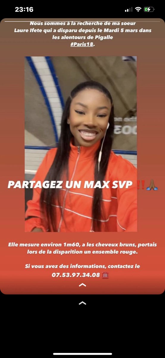 Les gars c’est sérieux, partagez un max svp 🙏🏾 Elle a disparue aux alentours de Pigalle à Paris, depuis mardi 5 mars !