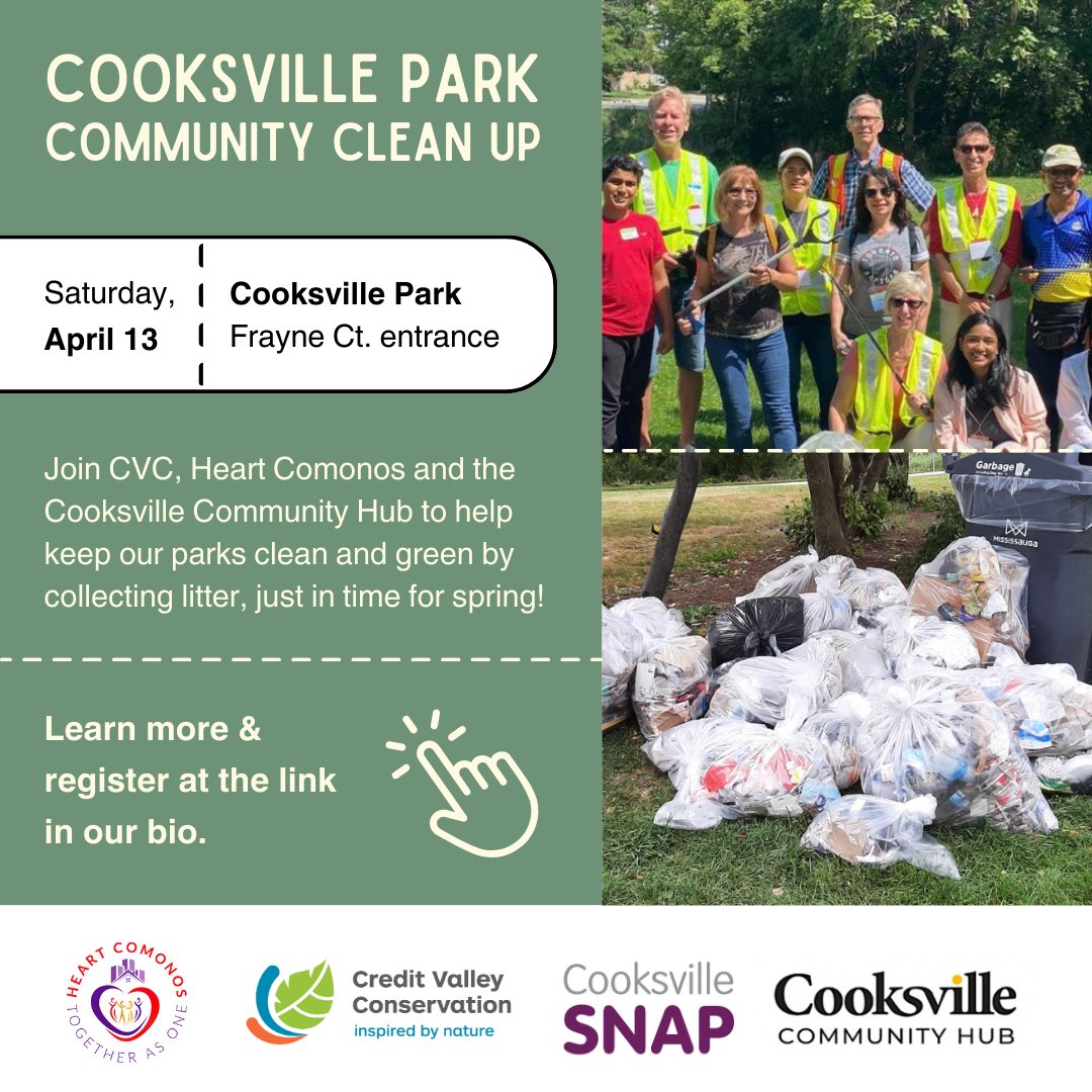 HeartComonos's tweet photo. Join @CVC_CA, Heart Comonos and the Cooksville Community Hub to help collect litter to create a healthy green space in the community just in time for spring. 

Learn more and register: https://t.co/DJWIIrbAAb https://t.co/4wSSaFNMDI