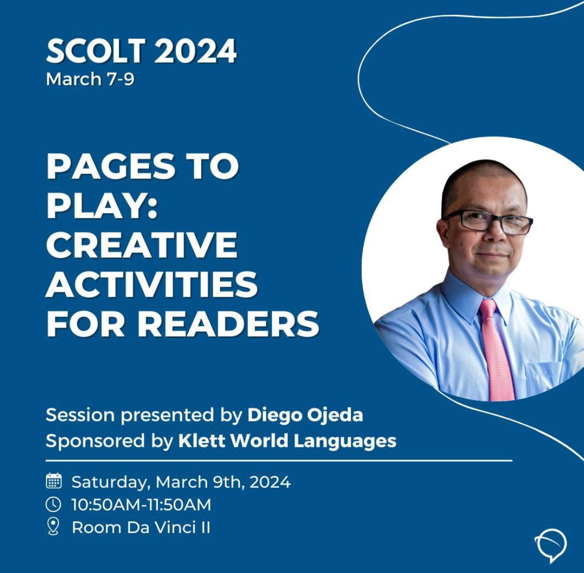 All Spanish teachers are invited to my @klettwl session at SCOLT to learn about FUN and ENGAGING activities with reading.  Let´s connect live in Atlanta!