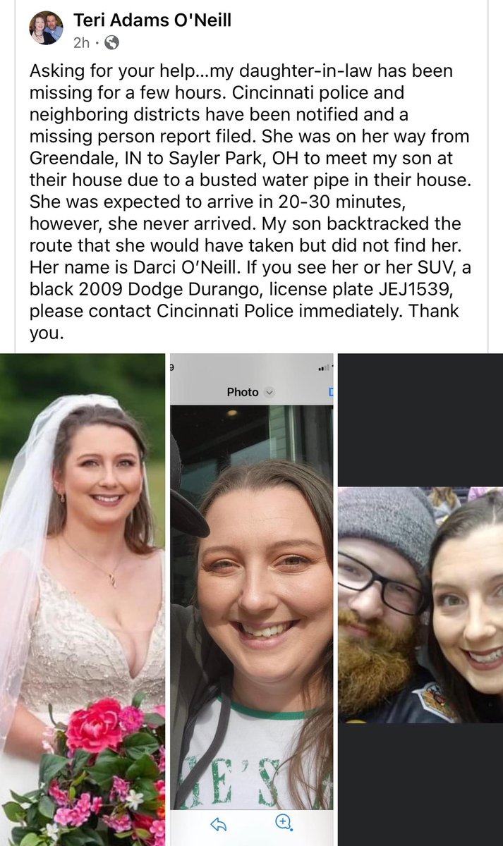 ‼️URGENT‼️ Cincinnati, Ohio 

Darci O’Neill 🚨 MISSING 🚨  #BOLO 👀 Sayler Park, OH 

Call 911 or Cincinnati Police at (513) 765-1212