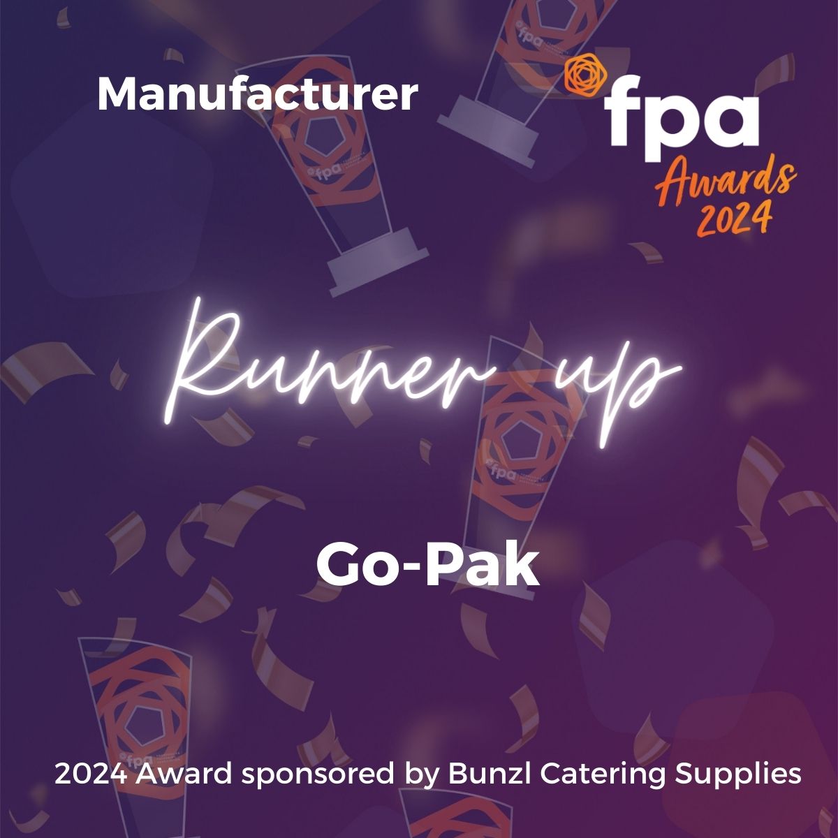 Runner-up for the Manufacturer Award, sponsored by @BunzlCatering, is @gopakgroup #FPA2024Awards