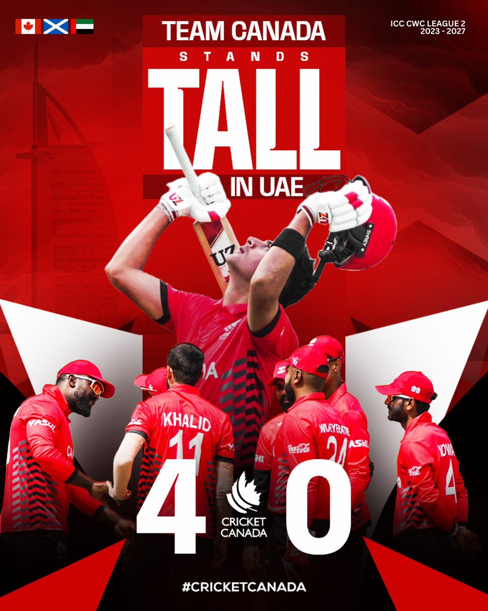 canadiancricket's tweet photo. Team Canada 🫡 🇨🇦

4 Matches, 4 Wins 

@icc CWC League 2 | 2023 -2027

#cricketcanada https://t.co/1bCXwfNYno