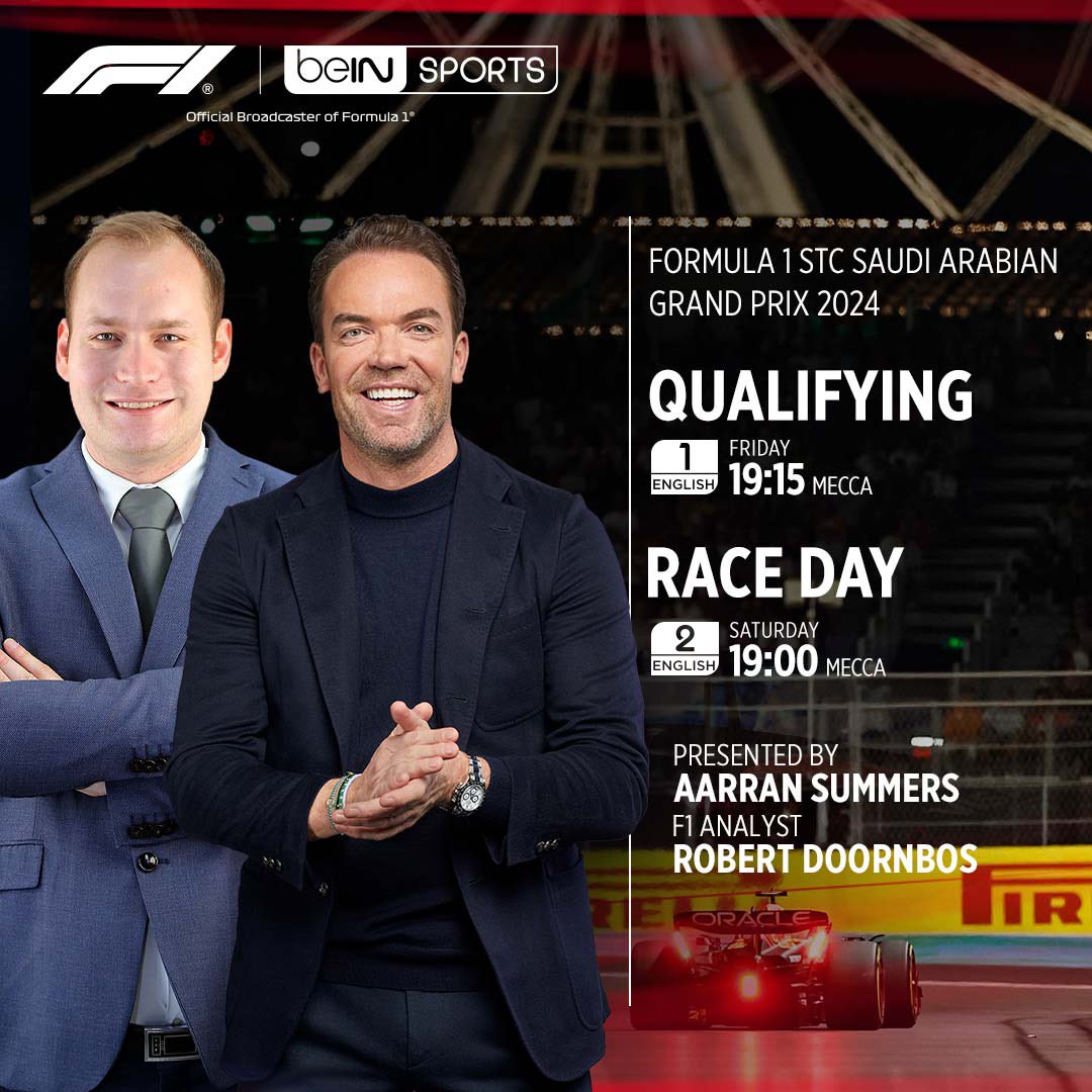 Excited to have been invited by @beINSports_EN as an F1 Analyst for the Jeddah Grand Prix this weekend🏎️🏁 With beIN securing F1 rights for 10 years across 25 MENA countries, I'll be breaking down race complexities Live from the studio in Qatar 🇶🇦 ! Don't miss out on channel 1!