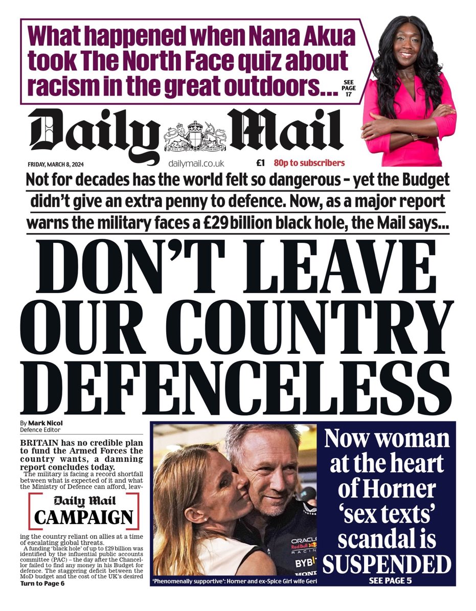 ‘Don’t leave our country defenceless’, screams paper that told people to back Johnson, then Liz Truss, the two worst people ever to be put in charge of a democracy with nuclear weapons, and which pushed a Brexit that made the UK a minion in world affairs. You are truly pathetic.