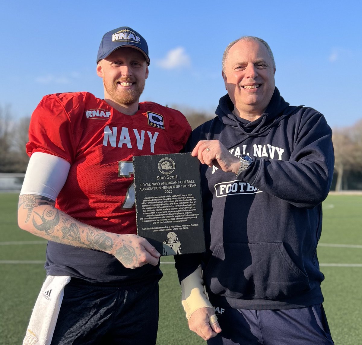 Today our General manager @WO1DavidSmith presented LH Sam Scott with the 2023 Royal Navy American Football Association member of the year award 🏈

#RoyalNavy #RoyalMarines #AmericanFootball